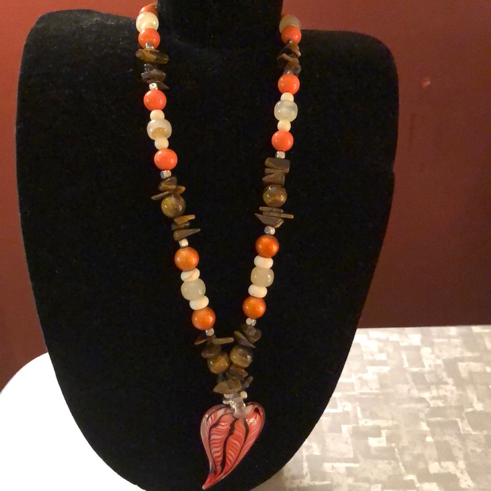 Orange brown white necklace earrings bracelet